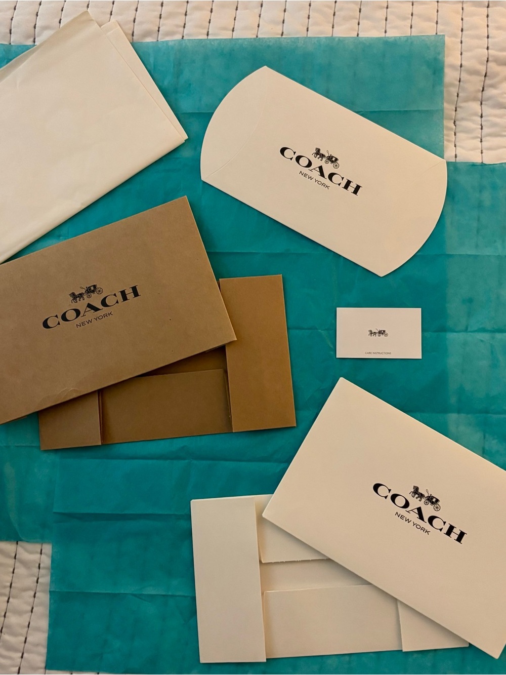 Coach Tissue and set of 3 gift boxes with Ivory Care Card